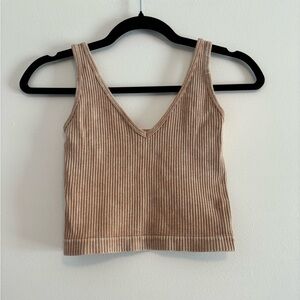 Tan Cropped Fitted Athleisure Tank
